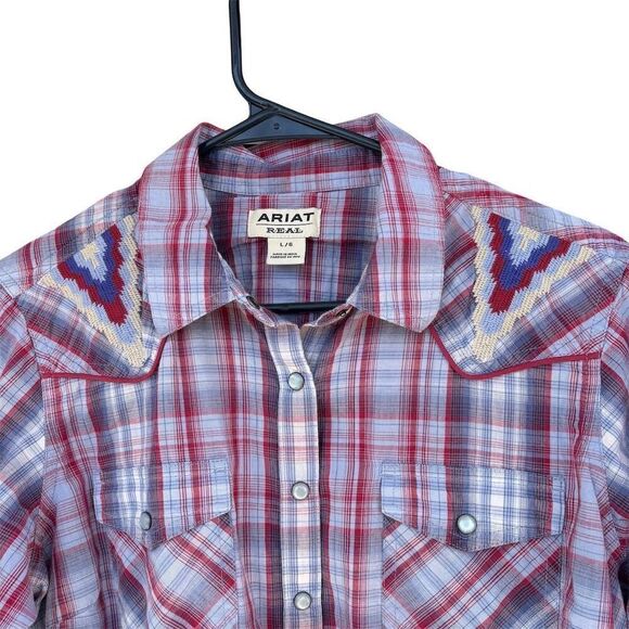Ariat REAL Women's L Plaid Embroidered Snap Western Shirt Multicolor - Picture 4 of 5